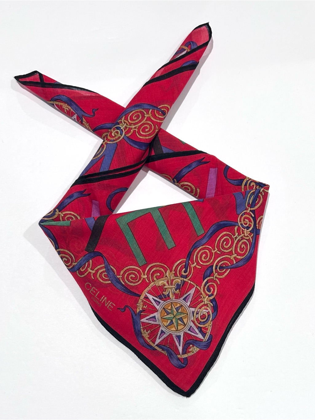 Women Handkerchief Celine Gold Chain Red Cotton Pocket Square 18&acirc;